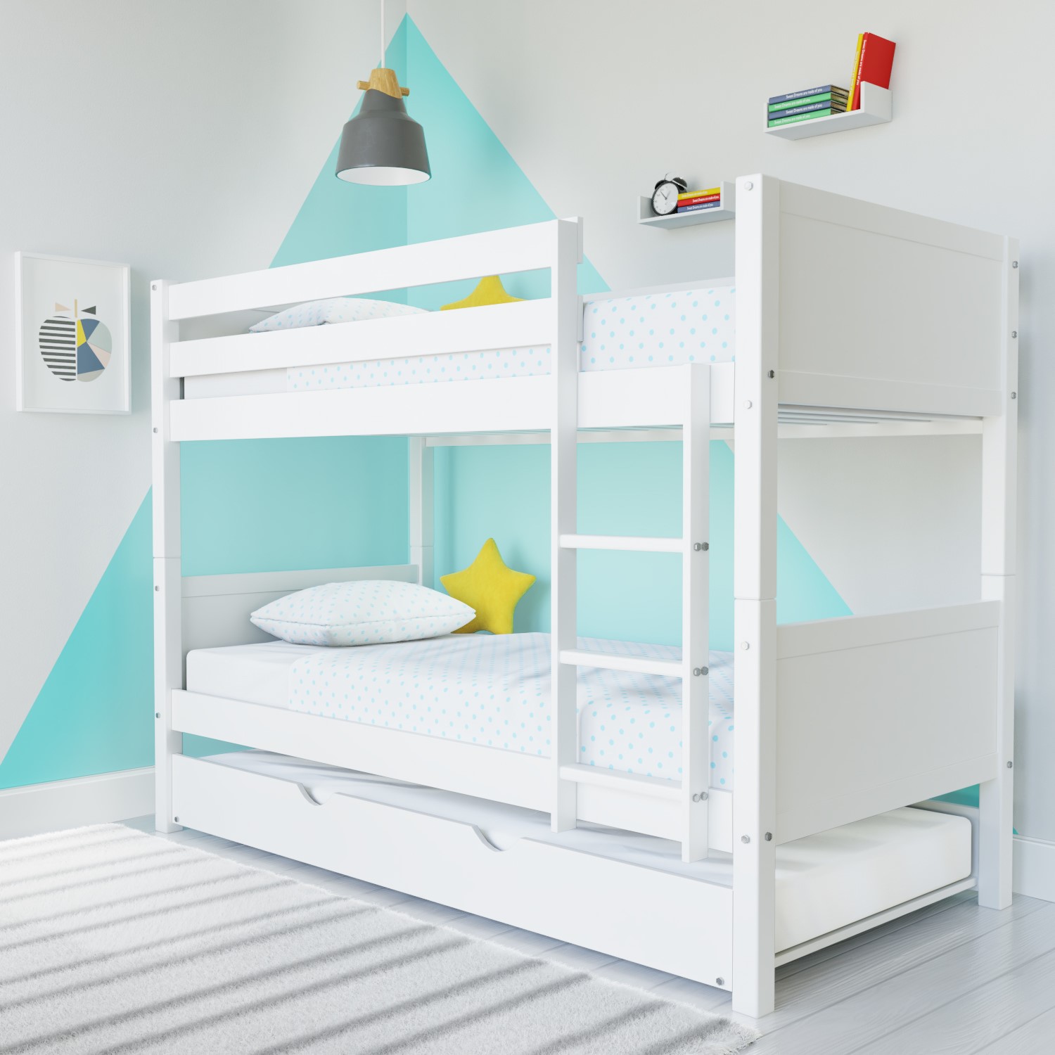 Read more about White wooden detachable bunk bed with trundle luca